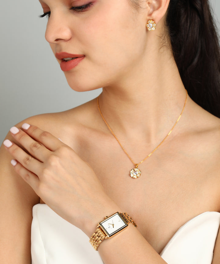 Sansi Mayo Women’s Watch & Jewellery Gift Set — Rose Gold with White Dial & Egyptian Stone
