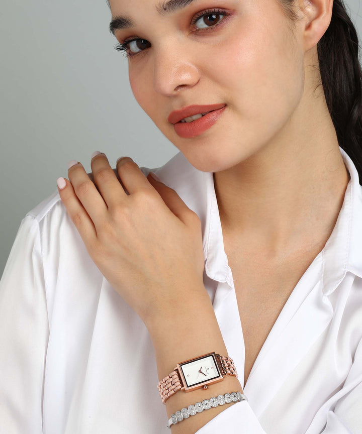 Sansimayo Women’s White Dial Watch with 2 Bracelets – Rose Gold Edition