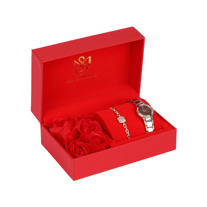 Sansimayo Women’s Blue Dial Watch with Bracelet – Two Tone Silver Rose Gold Edition