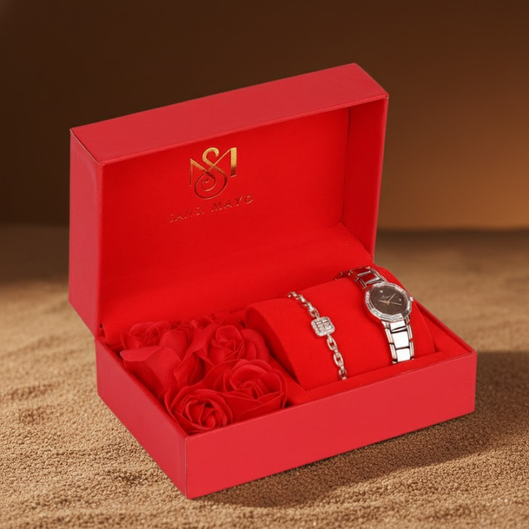 Sansimayo Women’s Blue Dial Watch with Bracelet – Two Tone Silver Rose Gold Edition