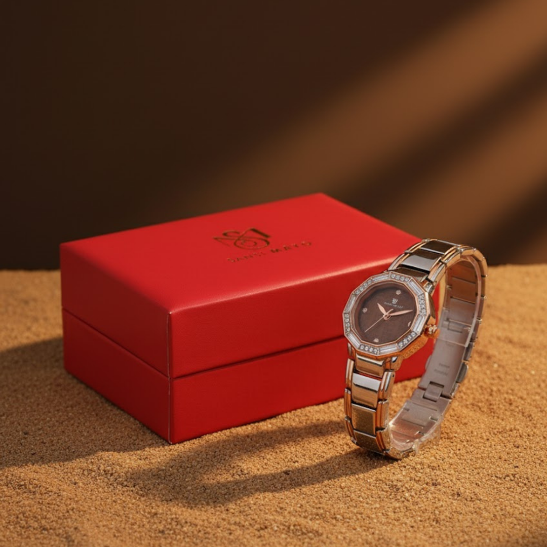 Sansimayo Women’s Blue Dial Watch with Bracelet – Two Tone Silver Rose Gold Edition