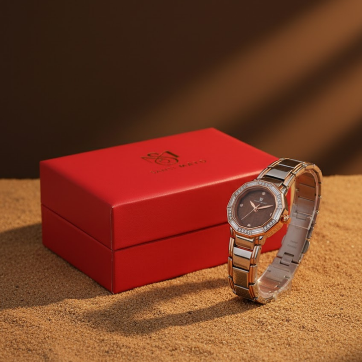 Sansimayo Women’s Blue Dial Watch with Bracelet – Two Tone Silver Rose Gold Edition