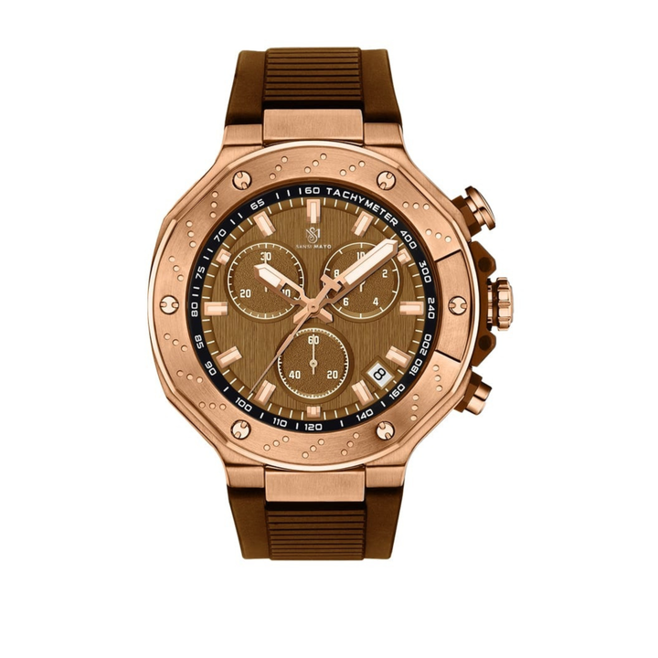 Romano Brown Dial Watch — Rose Gold Case & Brown Strap for Men