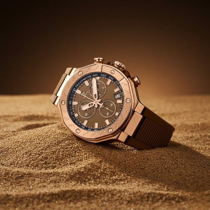 Romano Brown Dial Watch — Rose Gold Case & Brown Strap for Men