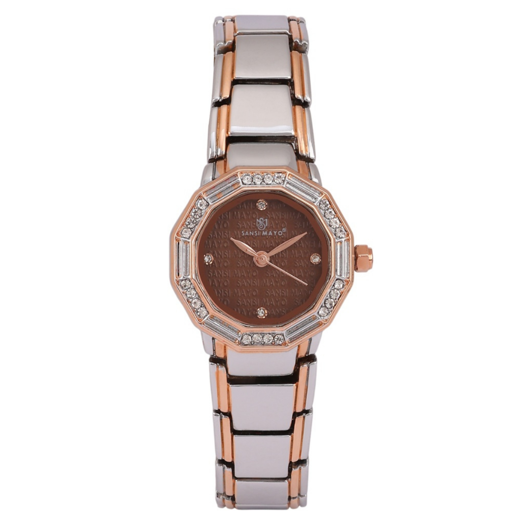 Sansimayo Women’s Blue Dial Watch with Bracelet – Two Tone Silver Rose Gold Edition
