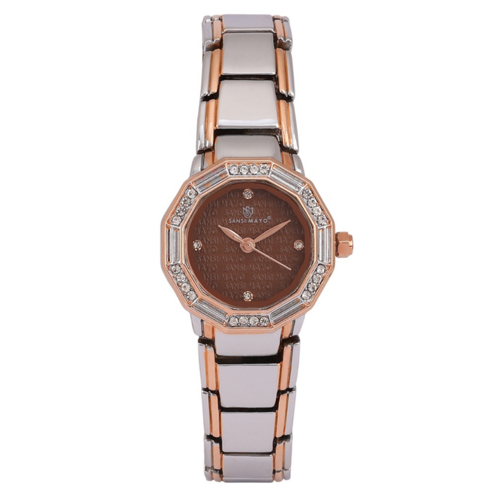 Sansimayo Women’s Blue Dial Watch with Bracelet – Two Tone Silver Rose Gold Edition