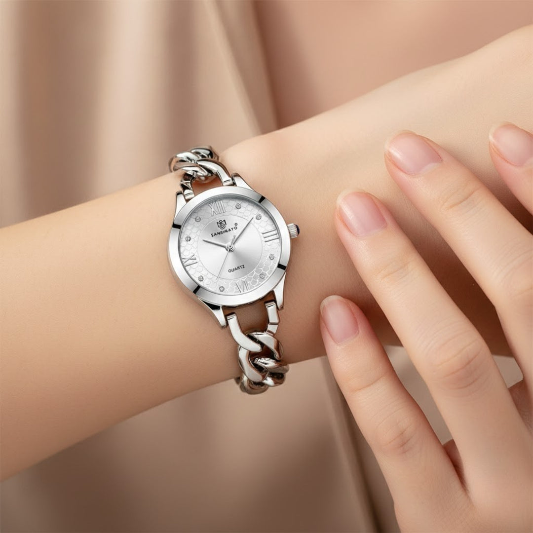 Zeenat Silver Green Dial Quartz Watch