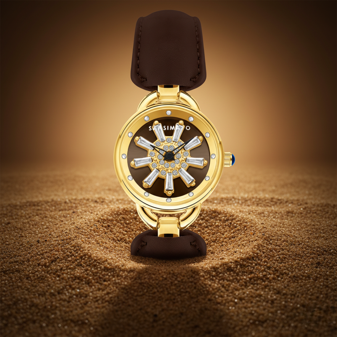 Aurora Women Dynamic Rotating Dial Watch Ð Brown Gold Edition