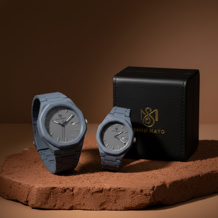 Couple Gray Horizon Wrist Watch Set