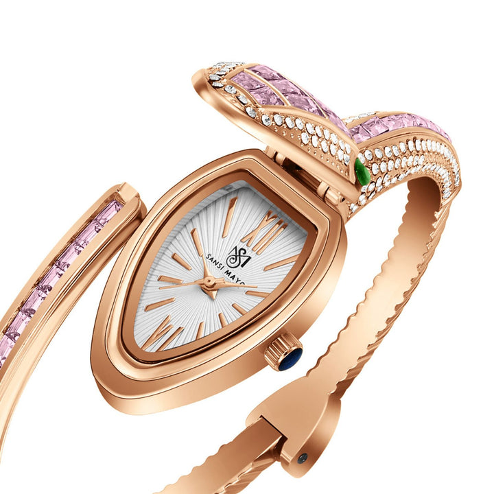 Python Rose Gold And Pink Bracelet Watch – White Dial (PI) | Sansi Mayo