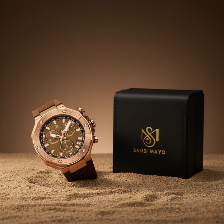 Romano Brown Dial Watch — Rose Gold Case & Brown Strap for Men