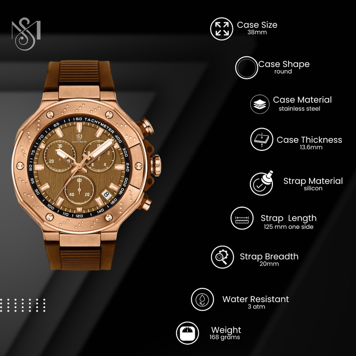 Romano Brown Dial Watch — Rose Gold Case & Brown Strap for Men