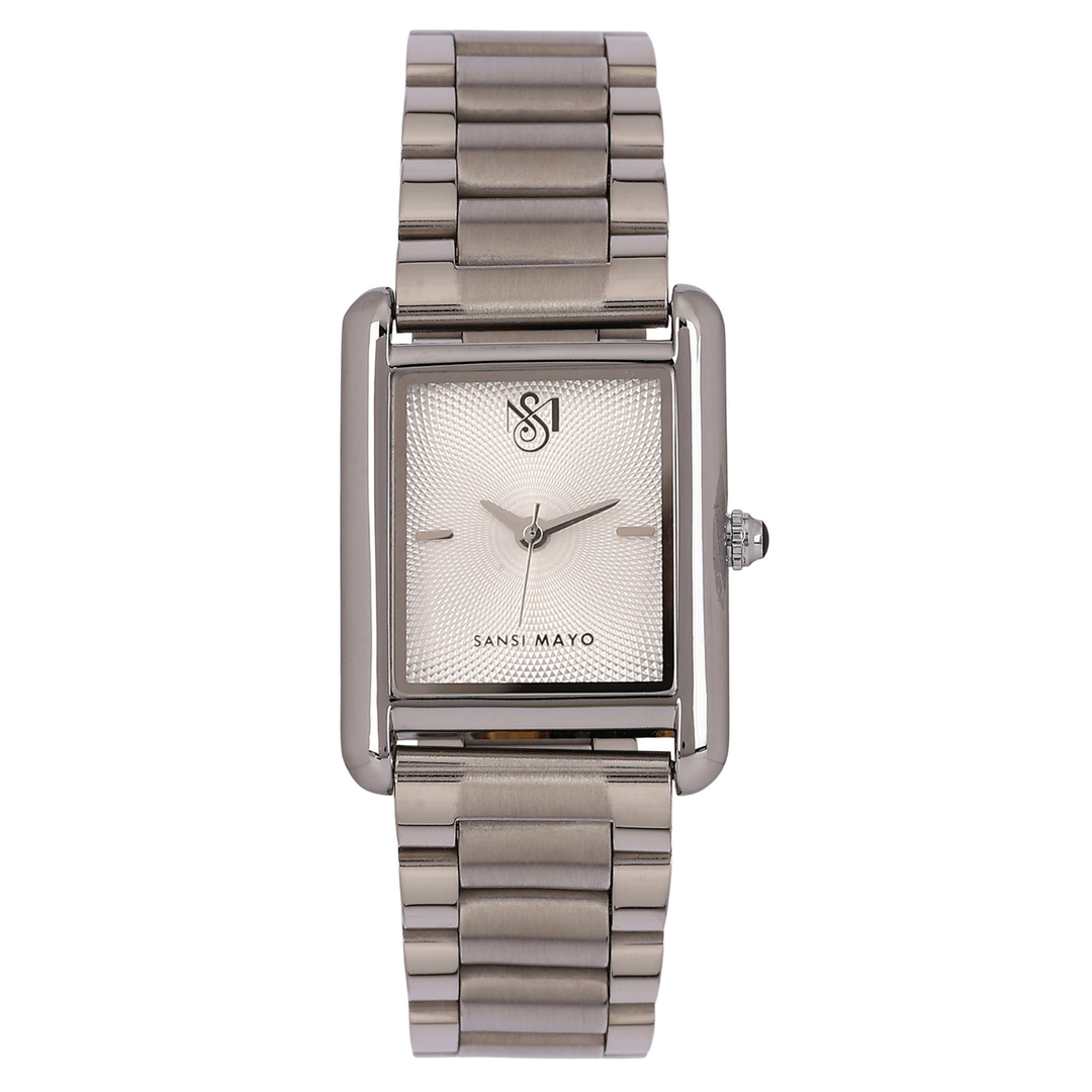 Sansimayo Women’s Grey Dial Watch with 2 Bracelets – Silver Edition