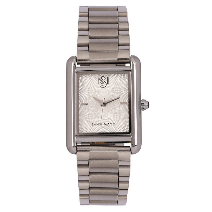 Sansimayo Women’s Grey Dial Watch with 2 Bracelets – Silver Edition