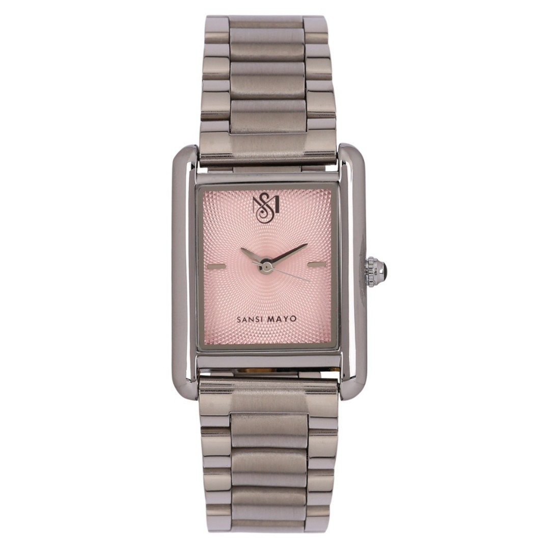 Sansi Mayo Women’s Watch & Jewellery Gift Set — Silver with Light Pink Dial & Egyptian Stone