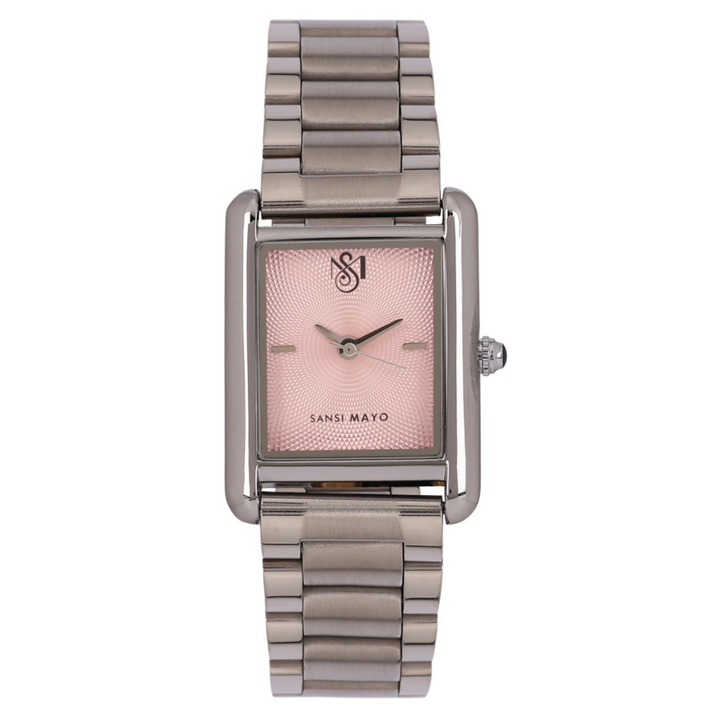 Sansi Mayo Women’s Watch & Jewellery Gift Set — Silver with Light Pink Dial & Egyptian Stone