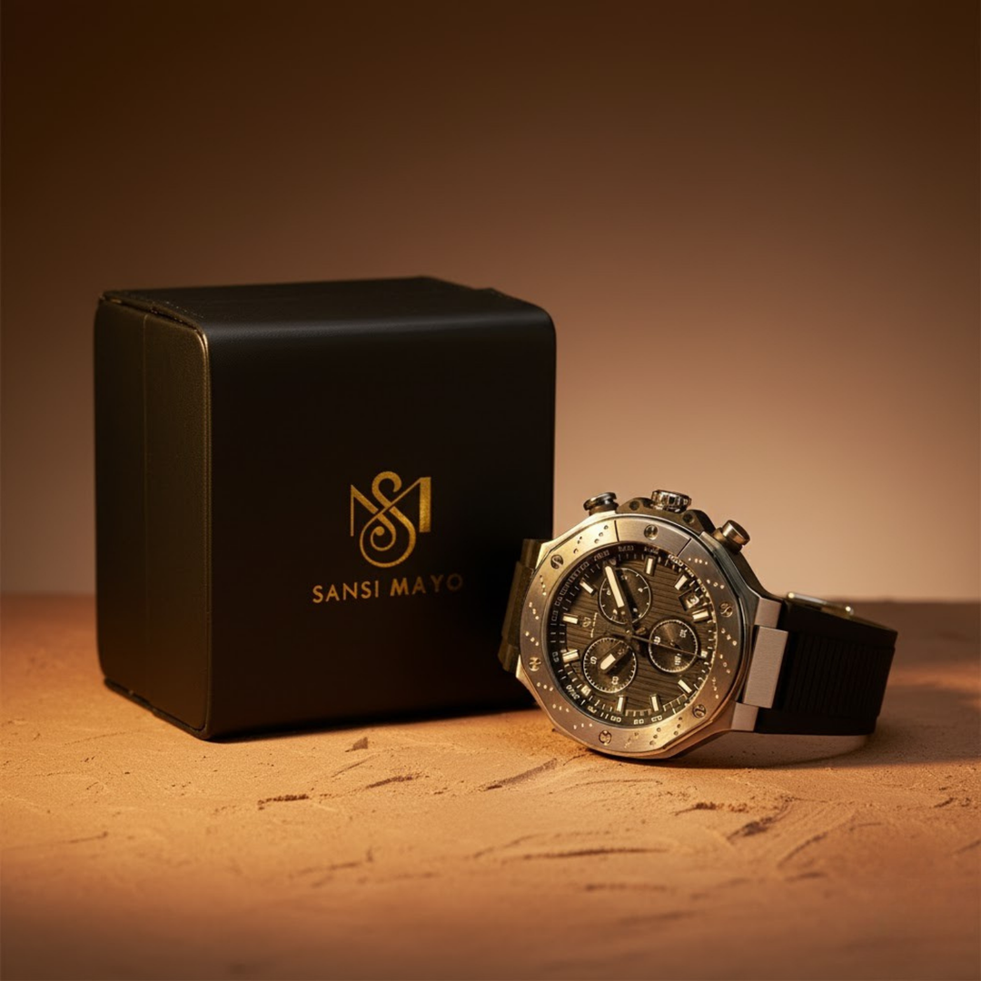 Romano Black Dial Men’s Watch — Silver Case with Black Silicone Strap