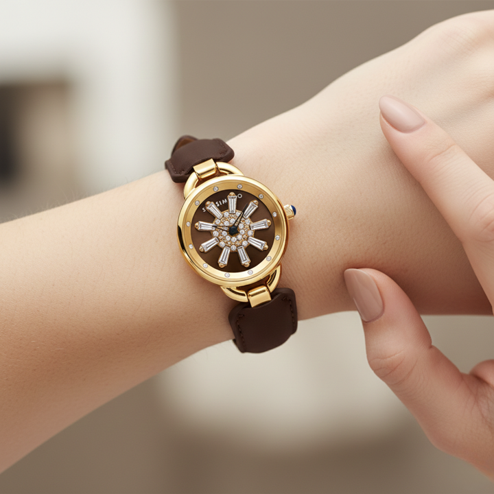 Aurora Brown Dynamic Rotating Dial Watch for Women