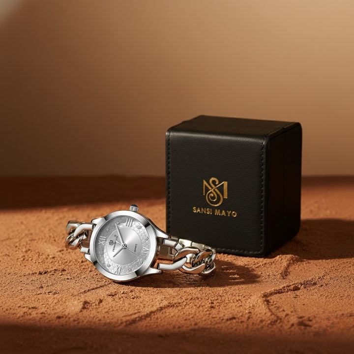 Zeenat Silver Green Dial Quartz Watch