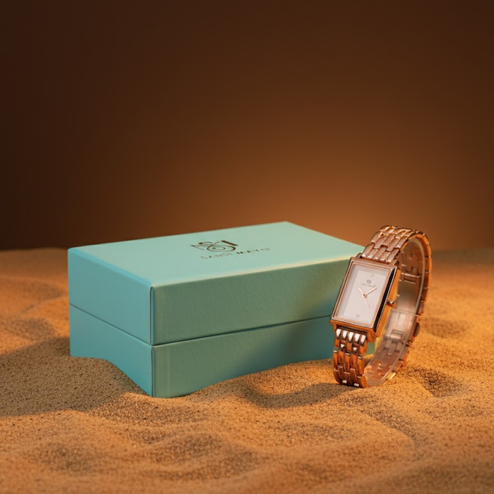 Sansimayo Women’s White Dial Watch with 2 Bracelets – Rose Gold Edition