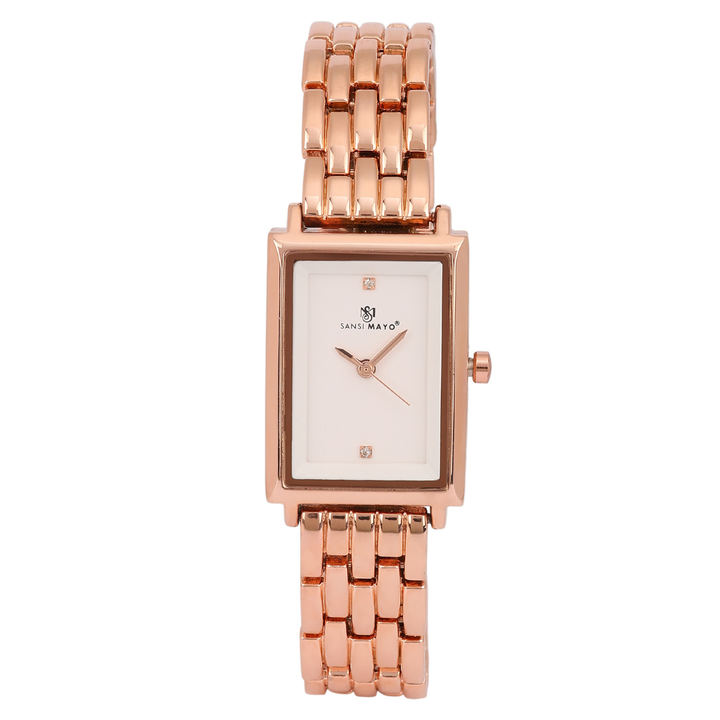 Sansimayo Women’s White Dial Watch with 2 Bracelets – Rose Gold Edition