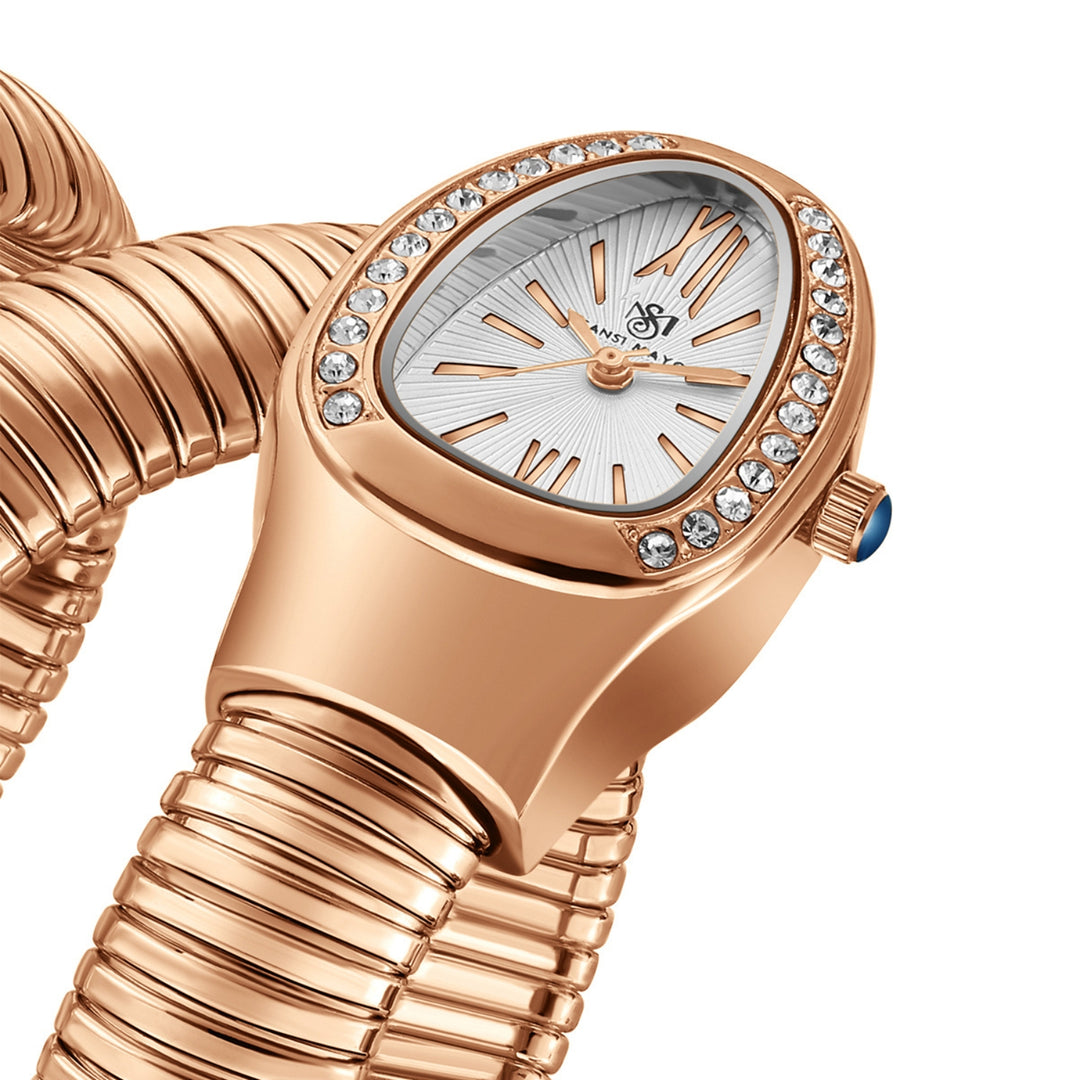 Snake 2.0 Rose Gold Coil Bracelet Watch — White Dial | Sansi Mayo