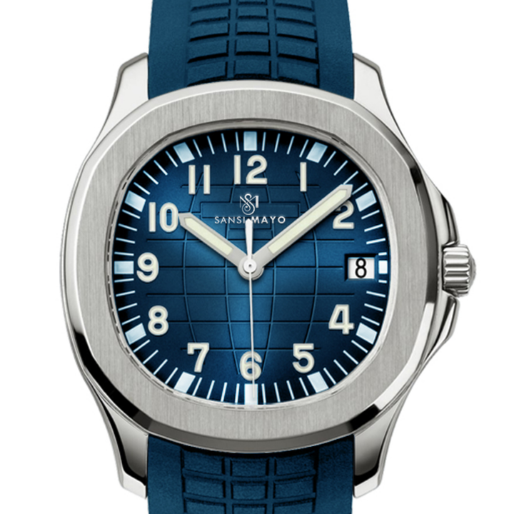 Round Blue Steel Wrist Watch