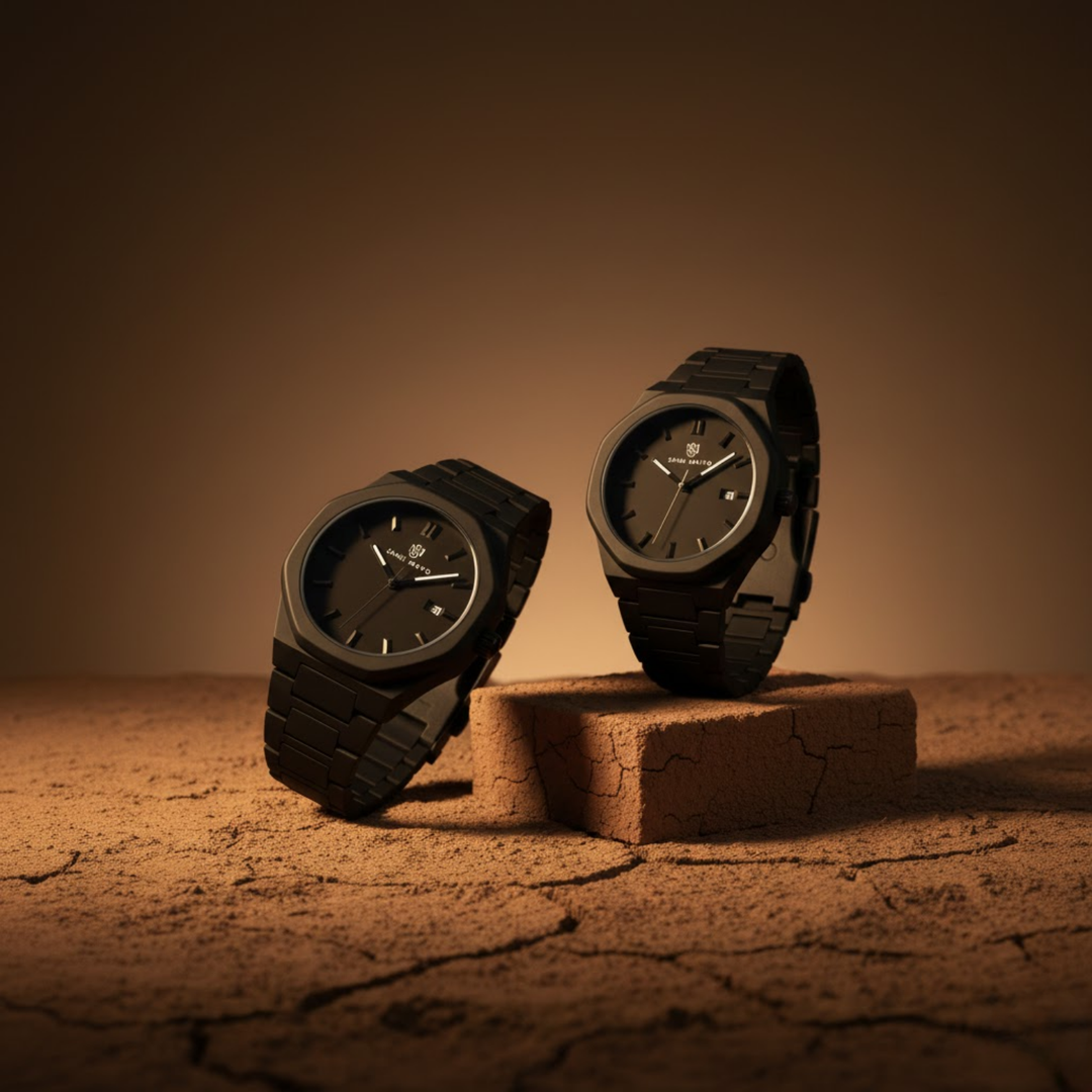 Couple Black Titan Wrist Watch Set