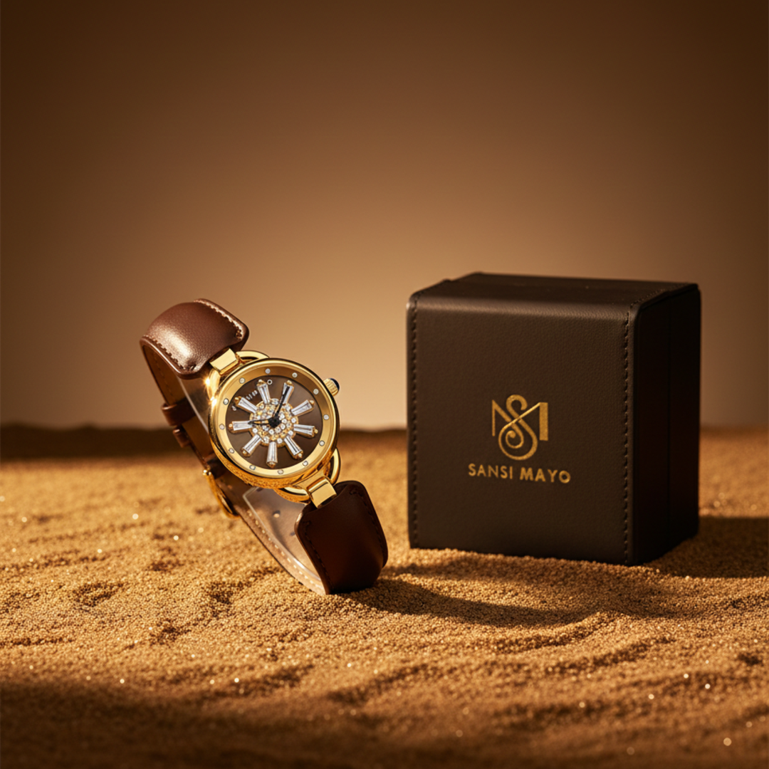 Aurora Women Dynamic Rotating Dial Watch Ð Brown Gold Edition