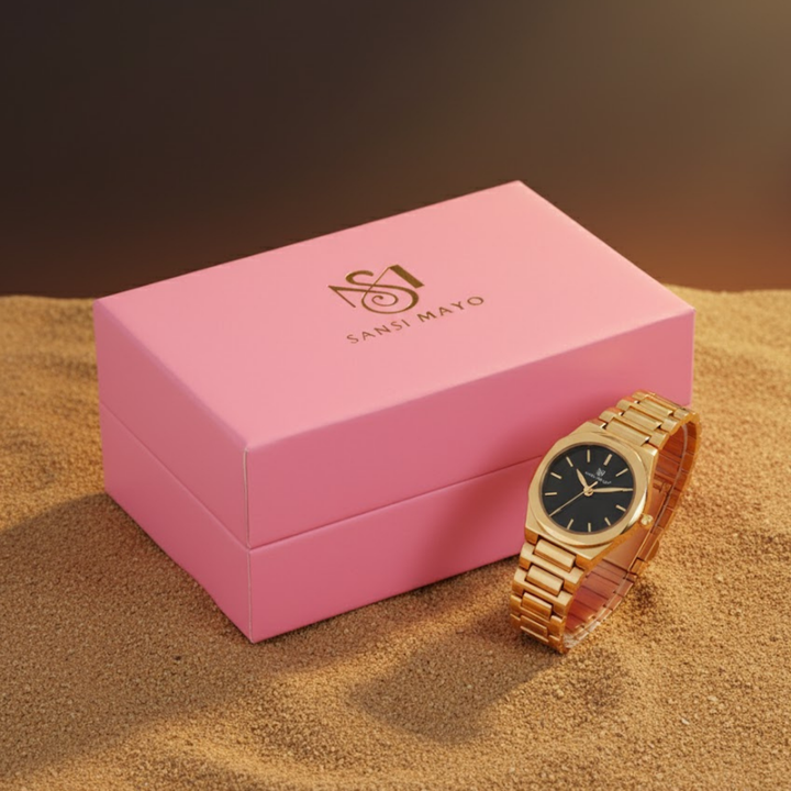 Sansimayo Women’s Blue Dial Watch with 2 Bracelets – Gold Edition