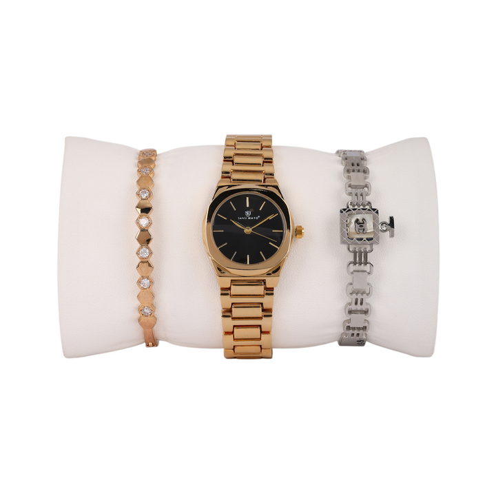Sansimayo Women’s Blue Dial Watch with 2 Bracelets – Gold Edition