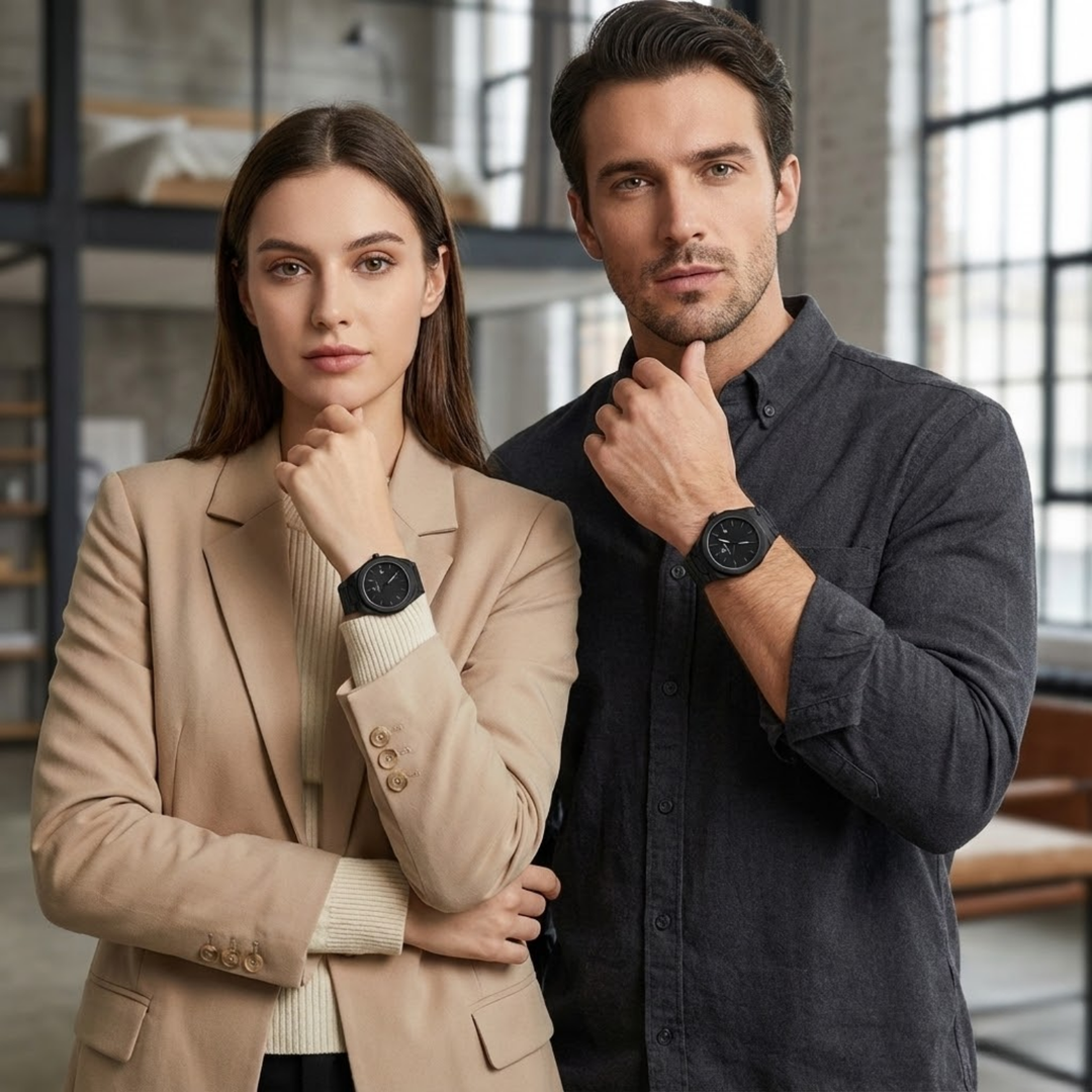 Couple Black Titan Wrist Watch Set