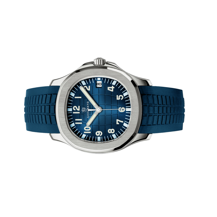 Round Blue Steel Wrist Watch