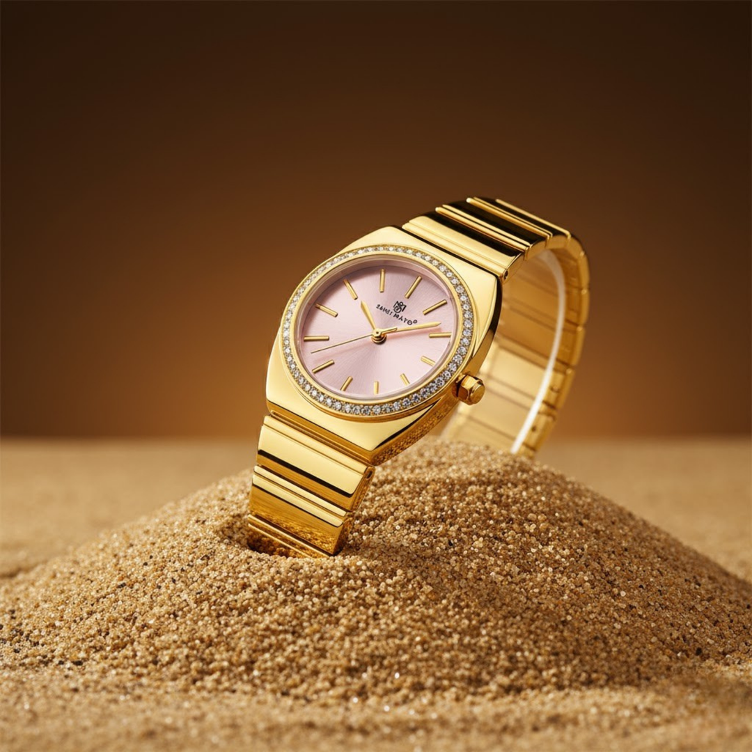 Pink Dial Gold Watch — Egyptian Stone Edition