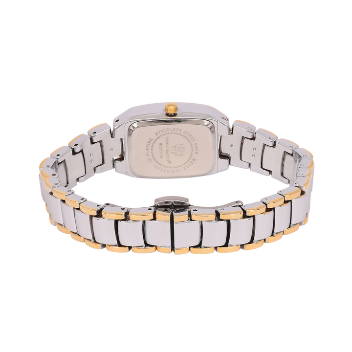 Sansimayo Women’s Rectangle Gold Dial Watch with 2 Bracelet Set – Two Tone Silver Gold