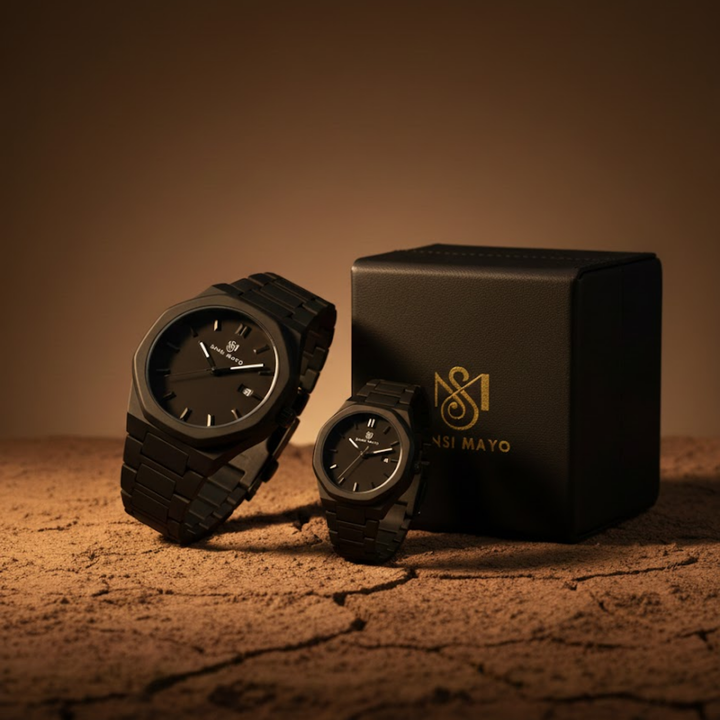 Couple Black Titan Wrist Watch Set