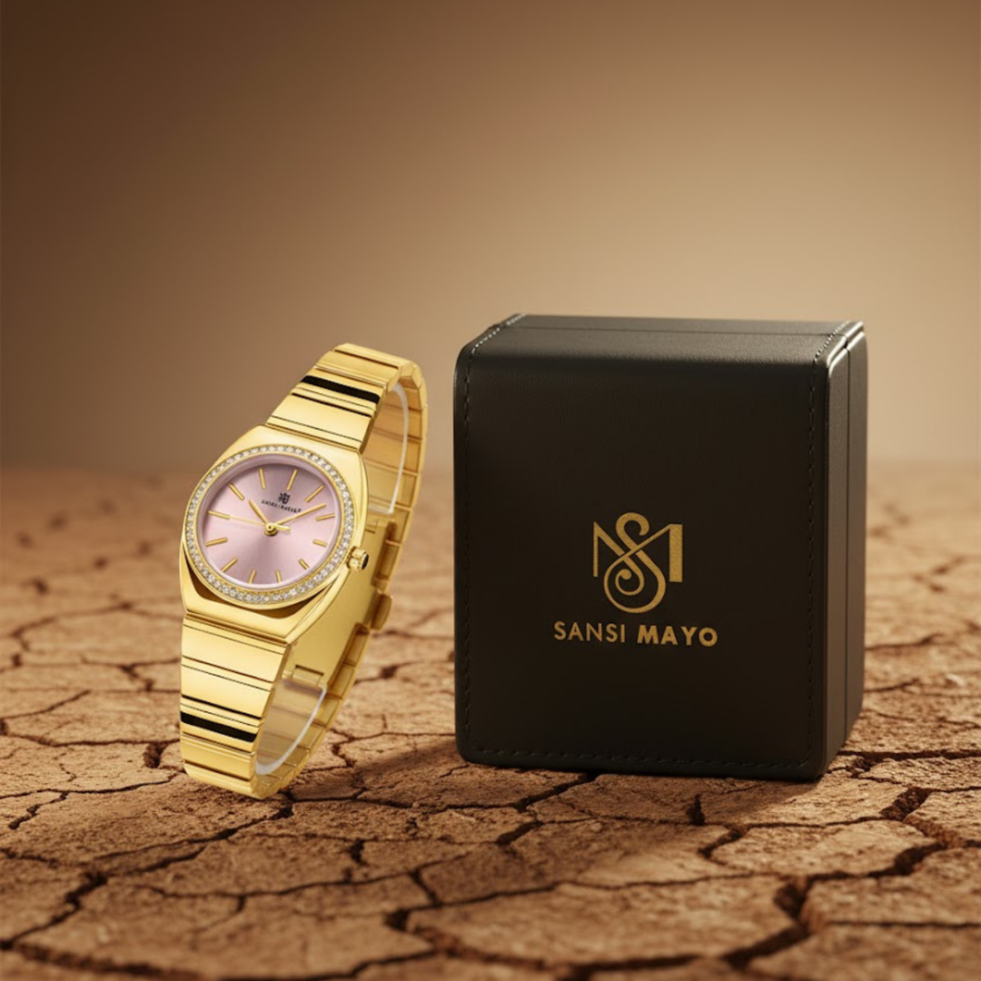 Pink Dial Gold Watch — Egyptian Stone Edition