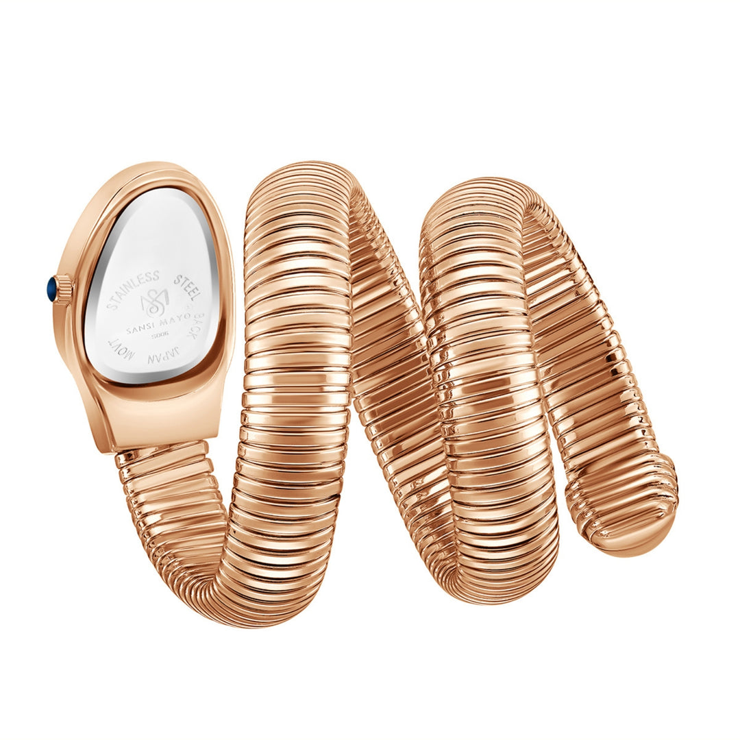 Snake 2.0 Rose Gold Coil Bracelet Watch — White Dial | Sansi Mayo