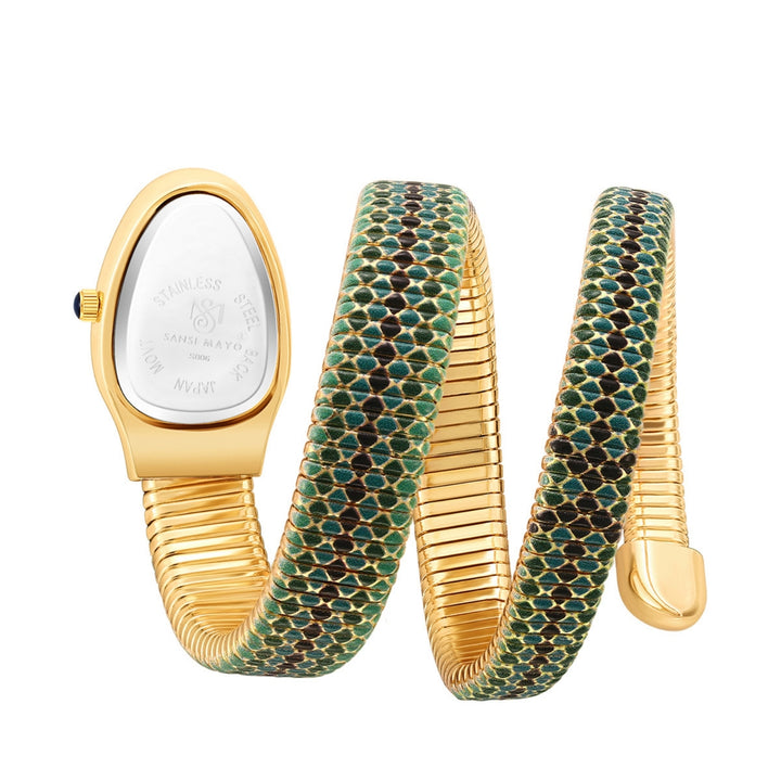 Koil Snake Two-Tone Gold Green Black Bracelet Watch — Green Dial | Sansi Mayo