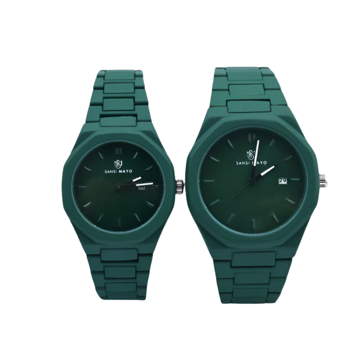 Couple Green Aura Wrist Watch Set