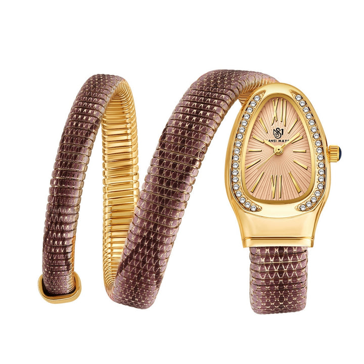 Koil Snake Two-Tone Gold Pink Black Bracelet Watch — Pink Dial | Sansi Mayo
