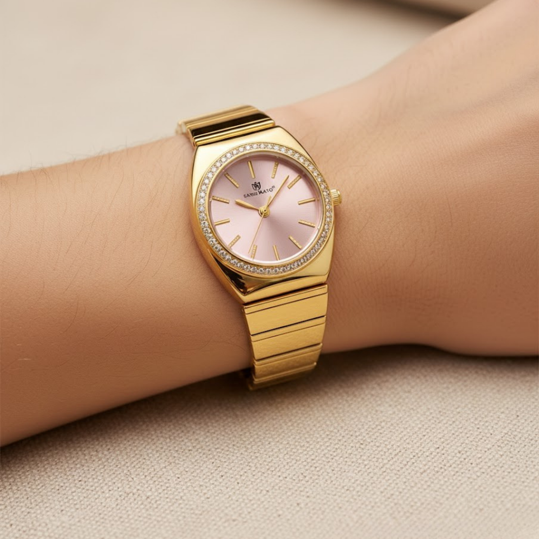 Pink Dial Gold Watch — Egyptian Stone Edition