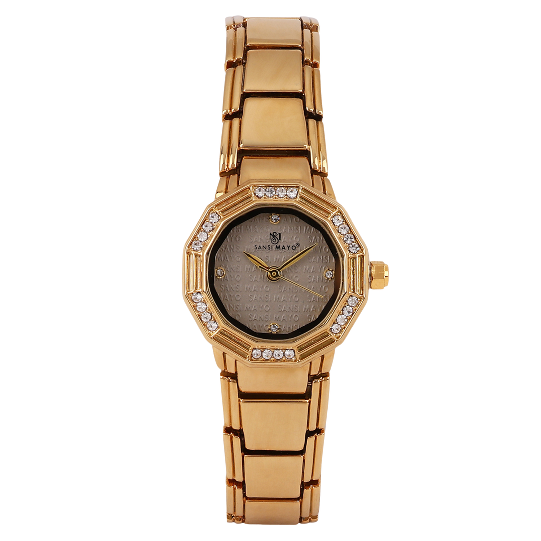 Sansimayo Women’s Round Grey Dial Watch with 2 Bracelet Set – Gold