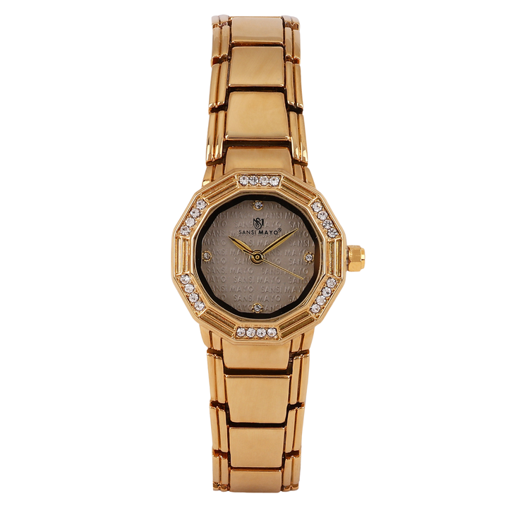 Sansimayo Women’s Round Grey Dial Watch with 2 Bracelet Set – Gold