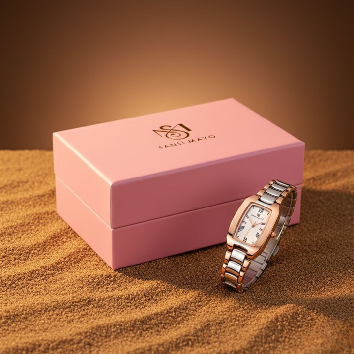 Sansi Mayo Women’s Watch & Jewellery Gift Set — Silver Rose Gold with Egyptian Stone