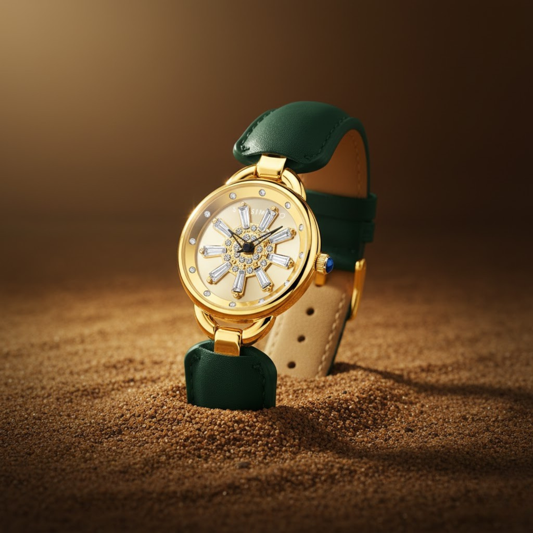 Aurora Women Dynamic Rotating Dial Watch Ð Green Gold Edition