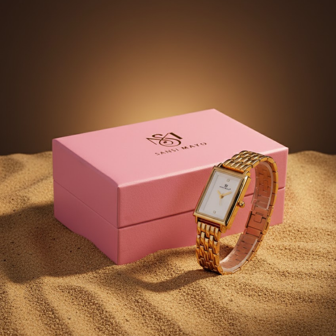 Sansi Mayo Women’s Watch & Jewellery Gift Set — Rose Gold with White Dial & Egyptian Stone