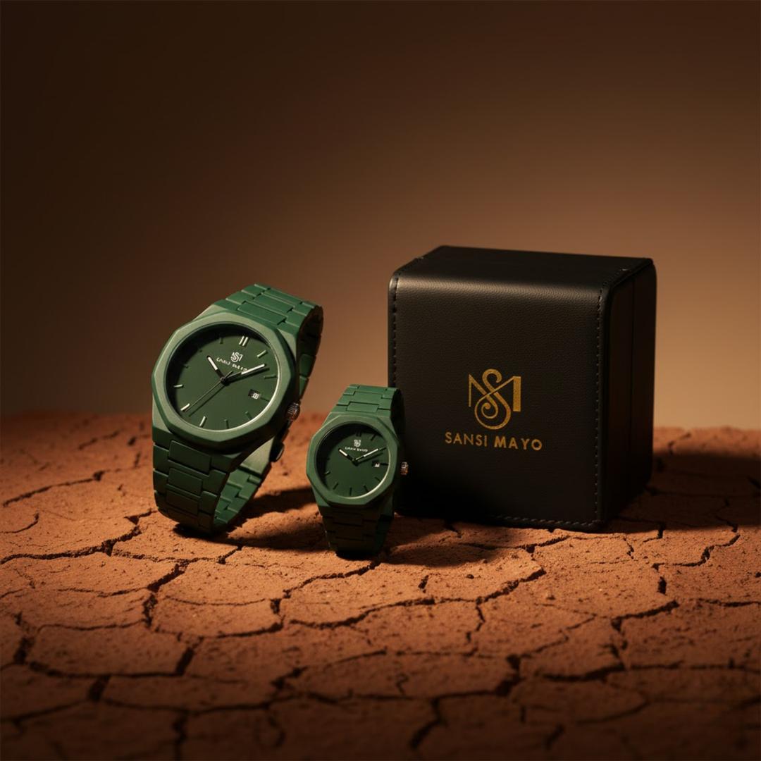 Couple Green Aura Wrist Watch Set