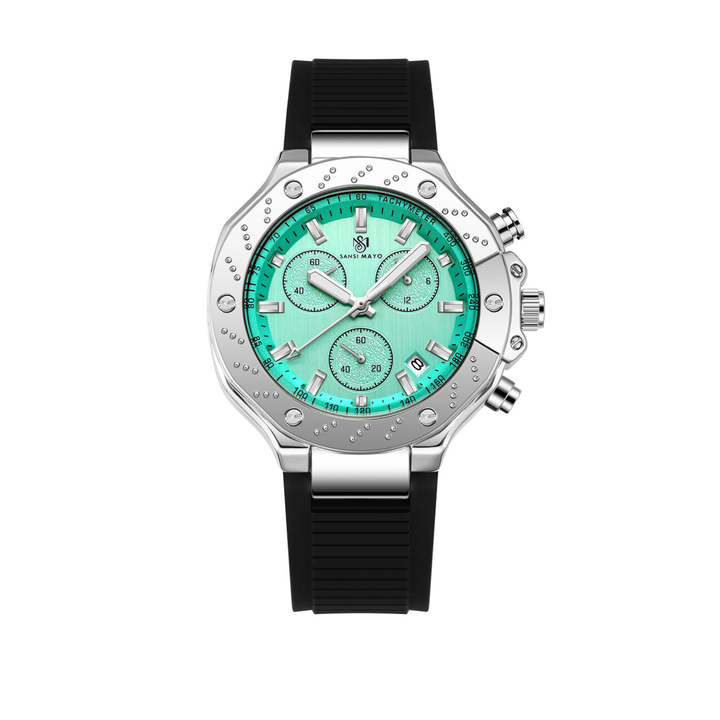 Romano Teal Dial Men’s Watch – Silver Case & Black Silicone Strap