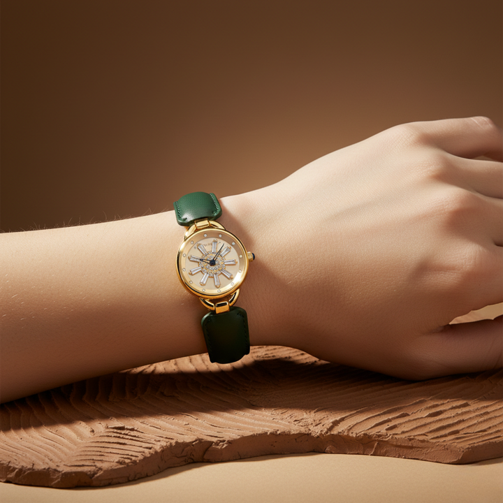 Aurora Women Dynamic Rotating Dial Watch Ð Green Gold Edition